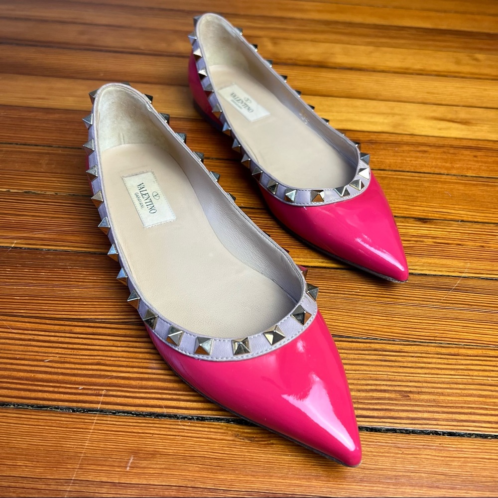 VALENTNO GARAVNI  Patent Leather Rock Stud Ballet Flats - Picture 5 of 17